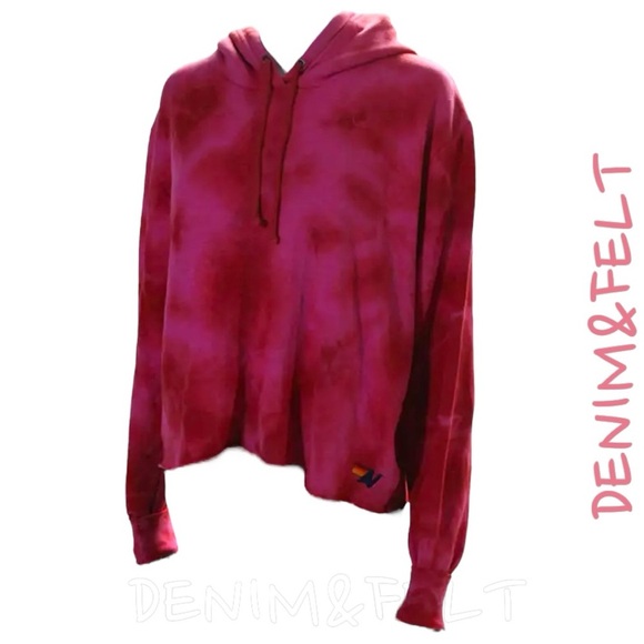 AVIATOR NATION Women’s Pink Hand Tie Dyed Cropped Hoodie/Sweatshirt/Pullover 🩷 - Picture 4 of 13